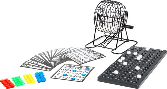 Bingoset Retr-Oh! - metaal - 20 cm - Bingomolen - 75 bingoballen - herbruikbare bingokaarten - Retr-Oh!