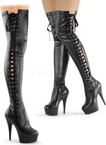 EU 38 = US 8 | DELIGHT-3050 | 6 Heel, 1 3/4 PF Thigh Boot w/Side Ribbon Lace, Side Zip