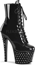 EU 38 = US 8 | STARDUST-1020-7 | 7 Heel, 2 3/4 RS Studded PF Lace-Up Ankle Boot, Side Zip