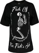 Restyle Dames Tshirt -XL- Fuck off for Fuck's sake skeleton Oversized Zwart