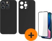 Bundel Siliconen slim fit telefoonhoesje iPhone 13 Pro inclusief screenprotector - extra bescherming - met screenprotector - Zwart