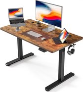 Elektrisch in hoogte verstelbaar bureau, bartafel 100 x 60 cm, sta-bureau voor thuis en op kantoor met scheidingsbord, zwart frame/bruin afwerking