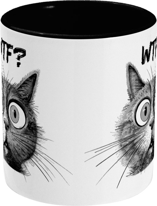 Tasse à café Chat drôle de bande dessinée WTF ? Zwart Wit 11oz 350ml  Céramique