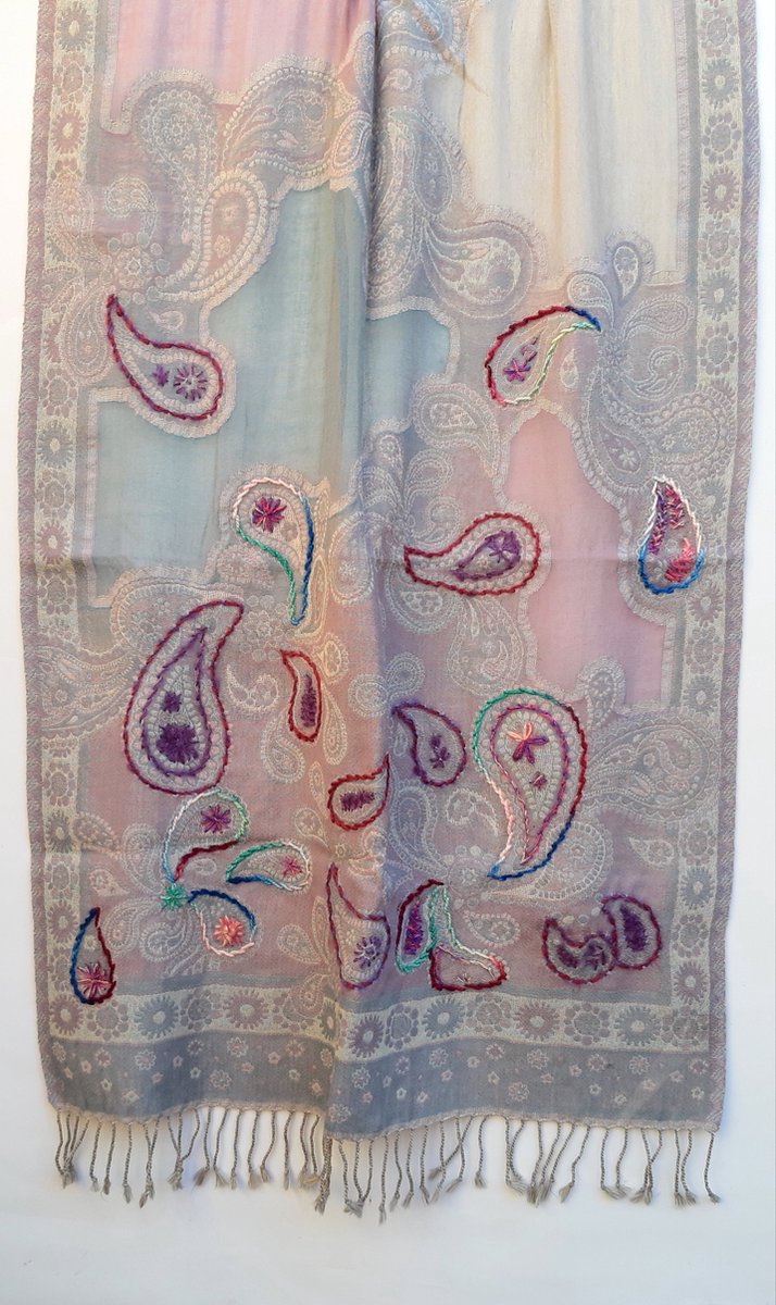 Wollen dames sjaal in lila grijs en zacht blauw - 70 x 180 cm