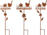 Dekoratief | Tuinprikker 'Persil/Romarin/Thym', roest, metaal, 12x36cm, set van 3 stuks | A230614