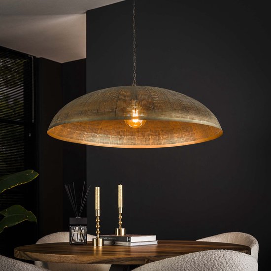 Grote ronde eettafel hanglamp Cosmic | 1 lichts | bruin | hout / metaal | Ø 90 cm | in hoogte verstelbaar tot 150 cm | eetkamer / woonkamer | dimbaar | modern / sfeervol design