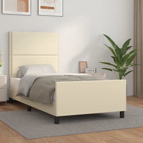 The Living Store Bedframe - Comfortabel - Bedframe - 193x93x118/128 cm - Crème Kunstleer