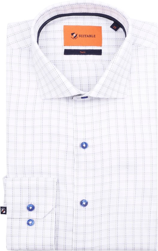 Suitable - Overhemd Twill Ruit Blauw - Heren - Maat 40 - Slim-fit