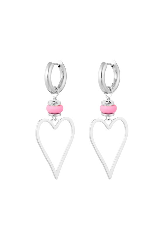 Boucles d'oreilles coeur avec perle - argent/rose