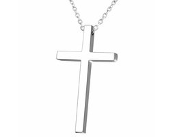 Fako Bijoux - Ketting Met Kruisje Classic - Kruis - 21x36mm - 50cm - Stainless Steel - RVS - Staal - Zilverkleurig