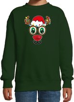 Bellatio Decorations kersttrui/sweater voor kinderen - Rudolf gezicht - rendier - groen - Kerstdiner 110/116