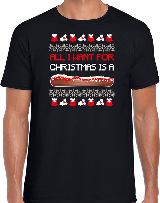 Bellatio Decorations fout kersttrui t-shirt heren - Frikandel speciaal - zwart - Frituur snack M