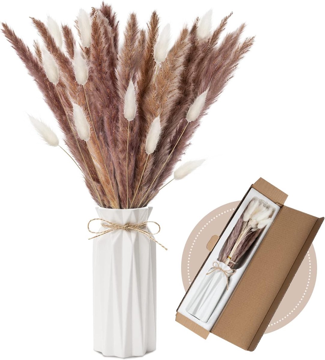50 stuks gedroogd pampasgras droogbloemen decoratie met vaas echt natuurlijk pampasgras voor bohodecoratie woondecoratie decoratie woonkamer bruiloftsbloemen