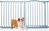 Bettacare Dog Gate avec dessus incurvé, 125 cm - 134 cm, Grijs mat, barrière à pression pour chien et Puppy, barrière pour Animaux domestiques et Chiens, installation facile