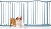 Bettacare Hondenhekje met Gebogen Bovenkant Assortiment, 134cm - 143cm (69 opties beschikbaar), Mat Grijs, Drukfit Hekje voor Hond en Puppy, Hekje voor Huisdieren en Honden, Eenvoudige Installatie