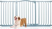 Bettacare Hondenhekje met Gebogen Bovenkant Assortiment, 143cm - 152cm (69 opties beschikbaar), Mat Grijs, Drukfit Hekje voor Hond en Puppy, Hekje voor Huisdieren en Honden, Eenvoudige Installatie