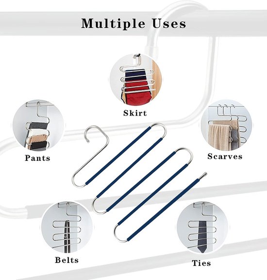 MOYKSRR 6 in 1 Broekhangers, 2 Stuks Antislip Magische Hangers, Roestvrijstalen Uitschuifbare Ruimtebesparende Hangers Voor Broeken, Sjaals, Jeans, Kleding, Handdoeken - Zwart