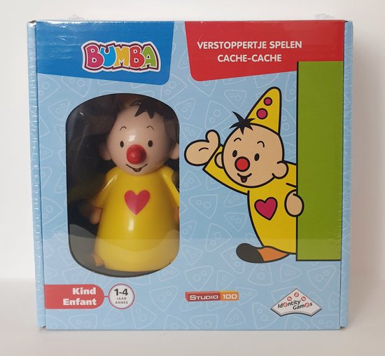 Doos met Bumba-spel: Verstoppertje spelen. Kind 1-4 jaar. Met een Bumba-figuur en tekening van Bumba die zich verstopt.