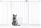 Bettacare Huisdierenhek met Afsluitbare Kattenluik Assortiment, 133.2 cm - 140.8 cm (11 opties beschikbaar), Wit, 75 cm Hoogte, Extra Hoog Hondenveiligheidshek met Kattenluik, Eenvoudige Installatie