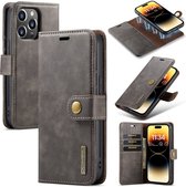 CaseMe - Telefoonhoesje geschikt voor iPhone 15 Pro Max - Bookcover - Met Afneembare Magneet-backcase - Ming Serie - Grijs