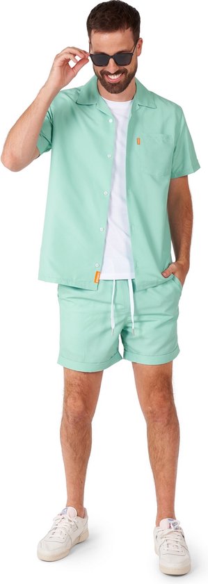OppoSuits Magic Mint - Heren Zomer Set - Bevat Shirt En Shorts - Festival Outfit - Mintgroen - Maat: