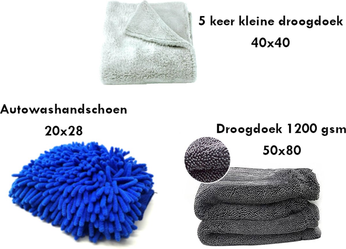 Goedkoopste By Alejna - Auto was set - Auto droogdoeken set - 1 keer droogdoek 50x80cm 1200gsm - 5 keer 40x40cm doeken - Washandschoen 20x28cm