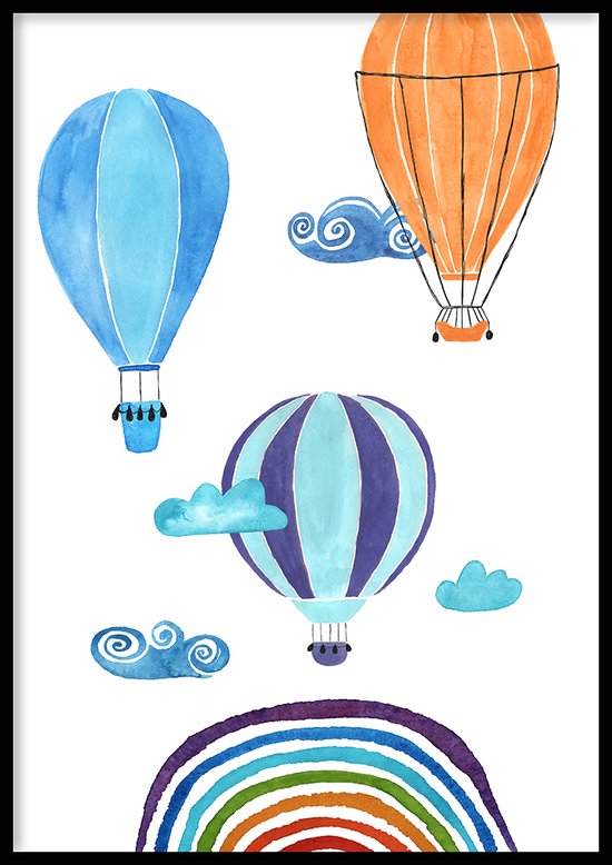 Poster Luchtballonnen - Kinderkamer poster - Babykamer poster - Kinderkamer decoratie - 30x40 cm - Exclusief lijst - WALLLL