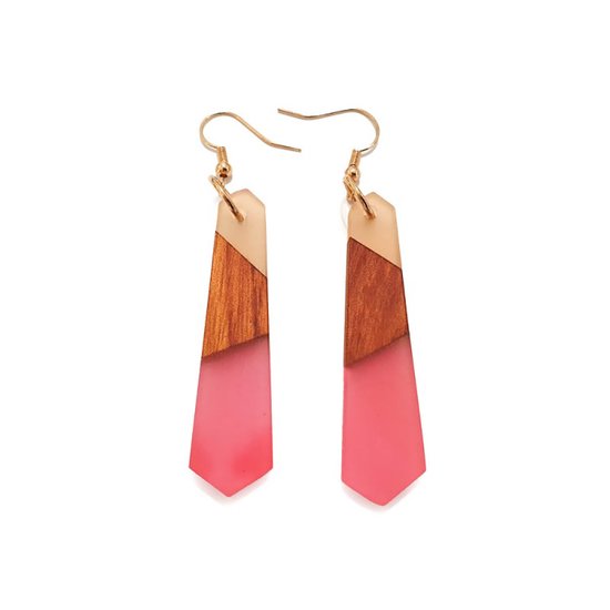 Boucles d'oreilles Bois Avec Epoxy Rose