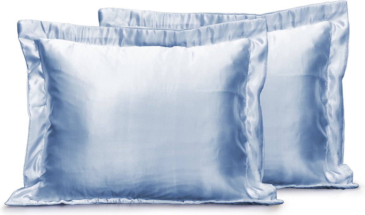 Eleganzzz Skin Care Kapselsloop - Satijnen Kussensloop - Gentle Blue - Kussenslopen 60x70cm Set van 2 - Oxford Rand - Beauty Kapselsloop