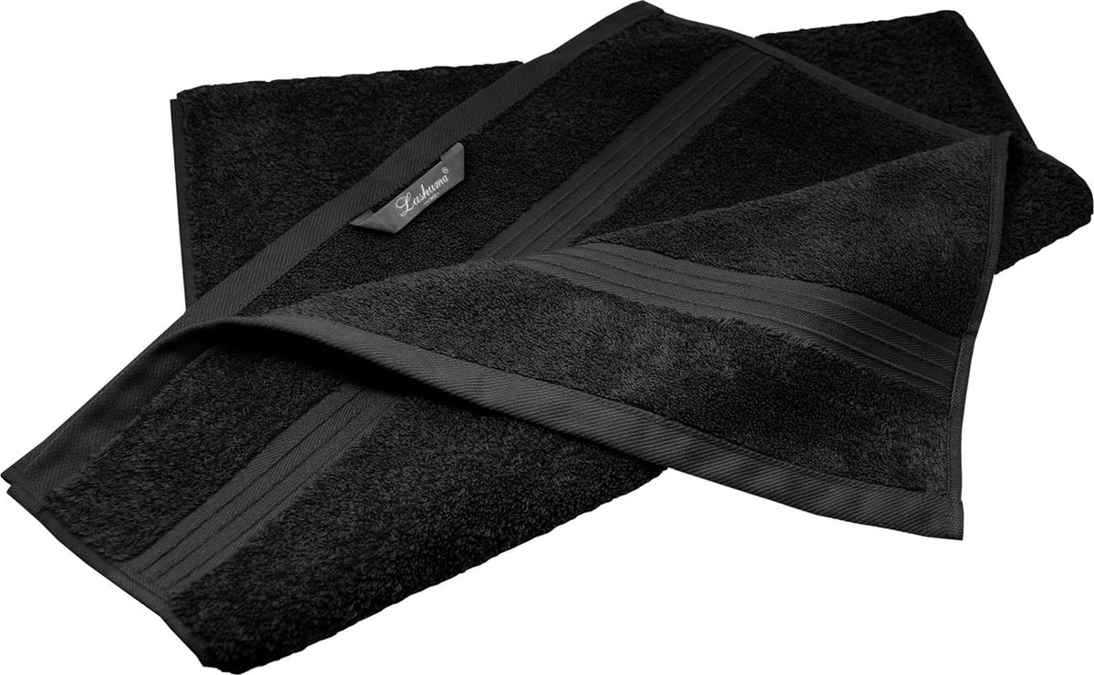 Lashuma 2 stuk handdoeken set zwart, Linz handdoeken 50x100 cm, haar handdoeken absorberend