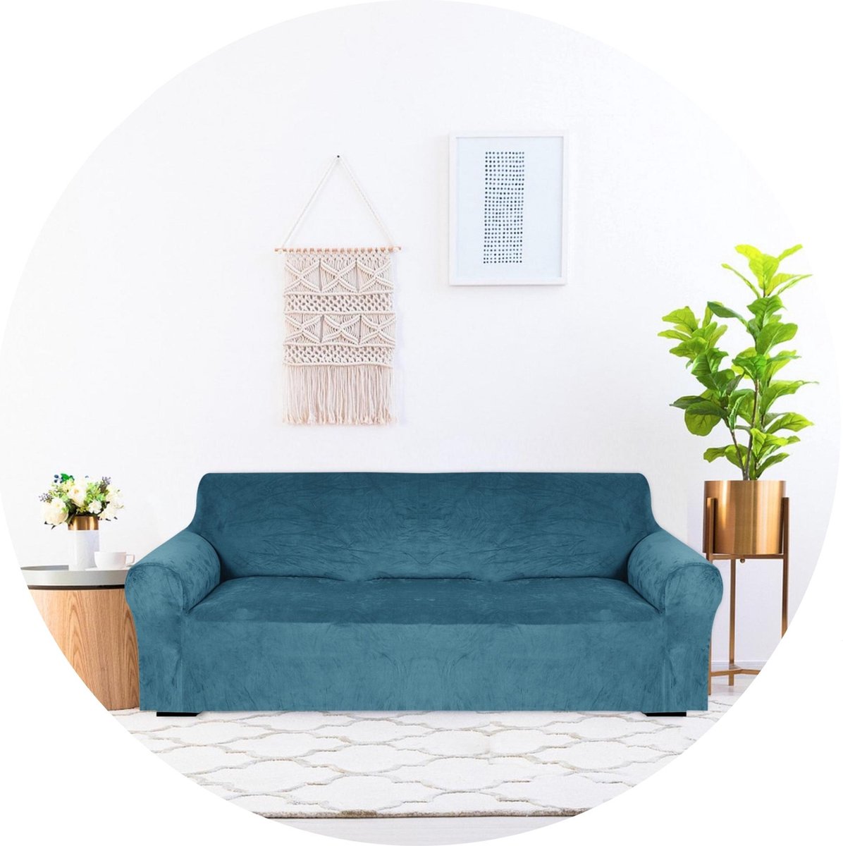 Hilvard - Bankhoes Stretch 3 zitsbanken - Zetelhoes - Bankbeschermer - Sofa Cover - Zetelbeschermer Huisdieren - Bank hoes - Wasbaar - Groen Blauw Turquoise