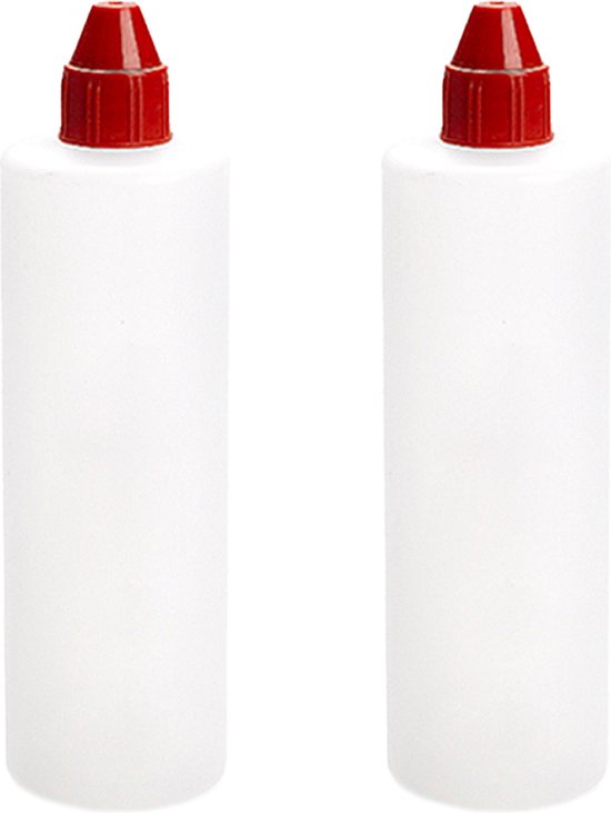 Plasticforte Doseerfles/sausfles - 2x - kunststof - transparant - met schenktuit - 500 ml - 22 cm