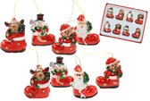 Suspensions de Noël/ Décorations de Noël - Figurines de Noël en botte - 8x pcs - plastique - 3,5 cm