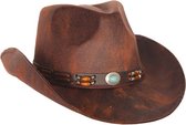 Cowboy/western verkleed hoed - bruin - leren look - voor volwassenen