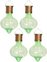 Lumineo solar hanglamp LED - 4x - Marrakech - pistachegroen - kunststof - D8 x H12 cm