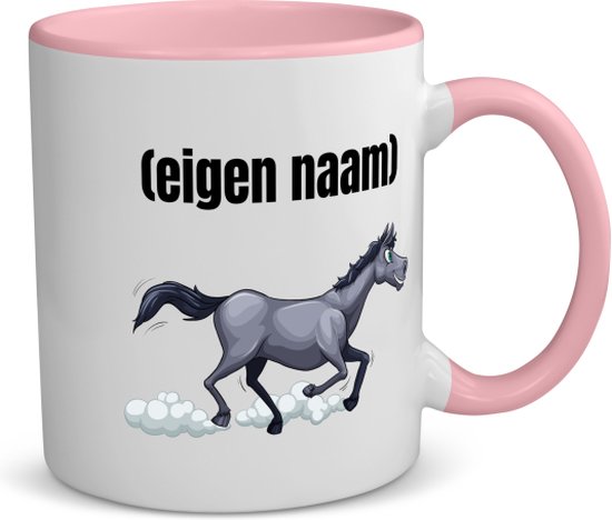 Akyol - rennend paard met eigen naam koffiemok - theemok - roze - Paarden - dieren liefhebber - mok met eigen naam - iemand die houdt van paarden - verjaardag - cadeau - kado - geschenk - 350 ML inhoud