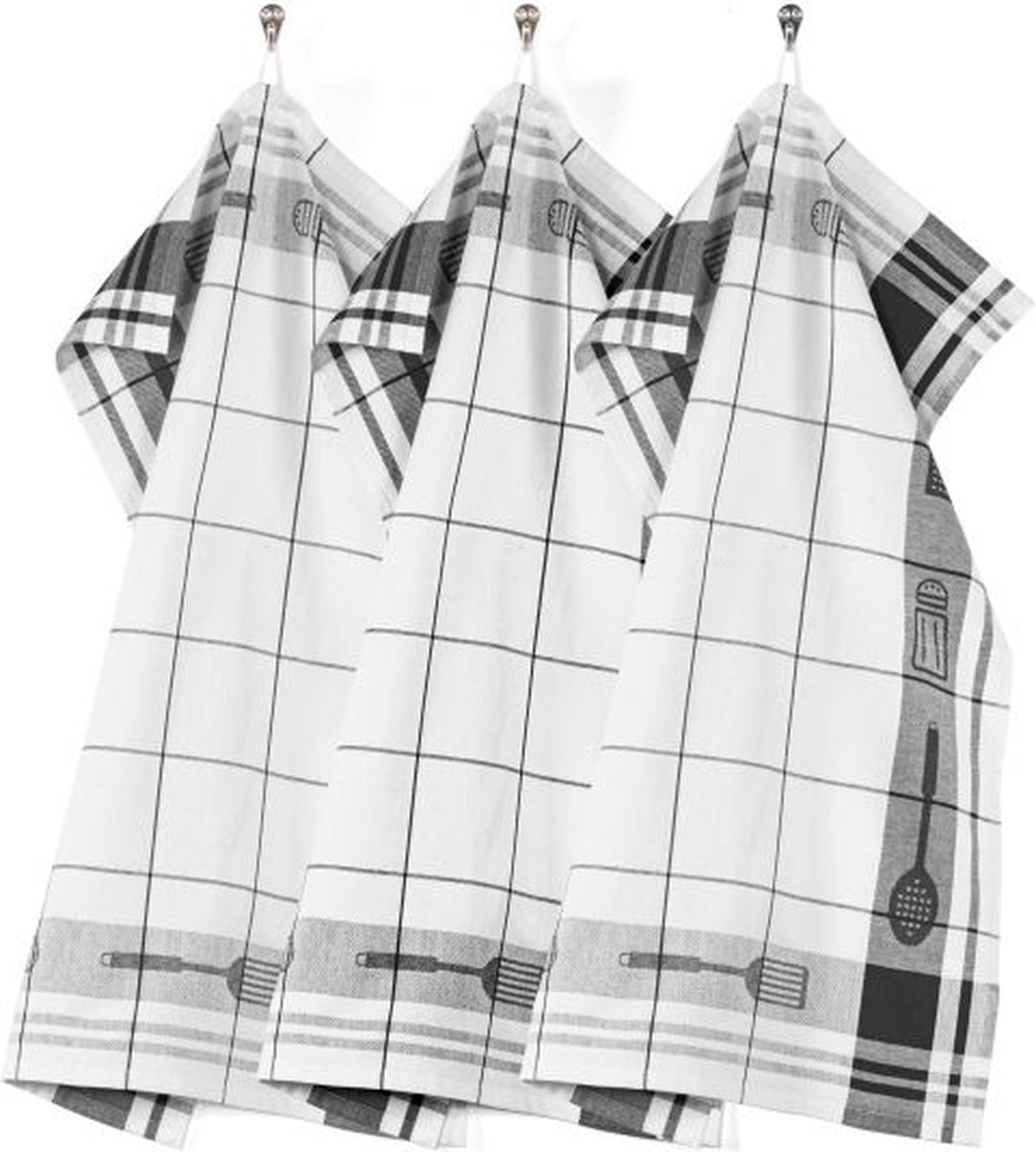 Tiseco Home Studio - Keukenhanddoek PHARAO UTENSILS - SET/6 - 100% katoen - met ophanglus - ultra-absorberend - sneldrogend- duurzaam materiaal - 50x70 cm - Zwart