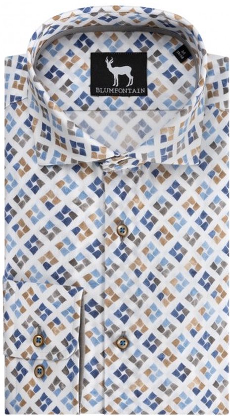 Gents - diagonaalprint blauwbruin - Maat XL