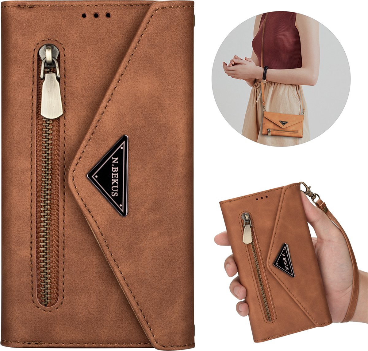 iPhone 15 Pro Telefoonhoesje Bruin - iPhone 15 Pro Leren Wallet Case - Pasjeshouder - Tas