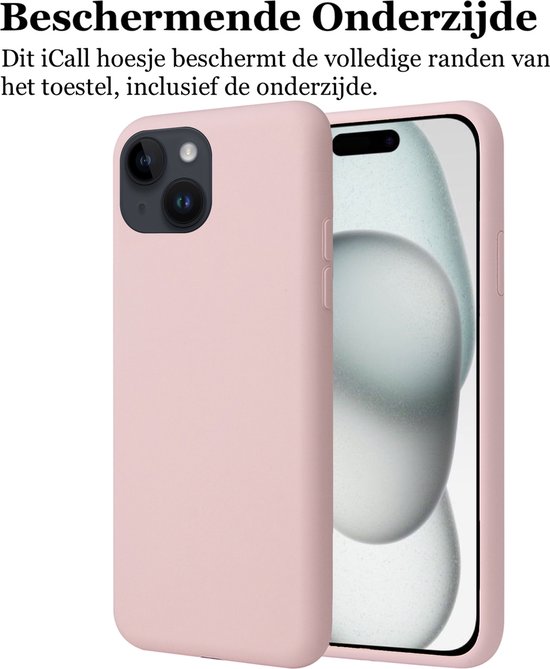 Coque de téléphone rose pour iPhone 15 Plus, montre une protection complète des bords.