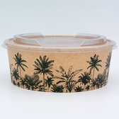 CUPSZ Kraft Maaltijd Bowl Met Deksel - Saladebak Met Bladeren Design - Karton - 1.300 ml (40 oz.) - Per 300 stuks