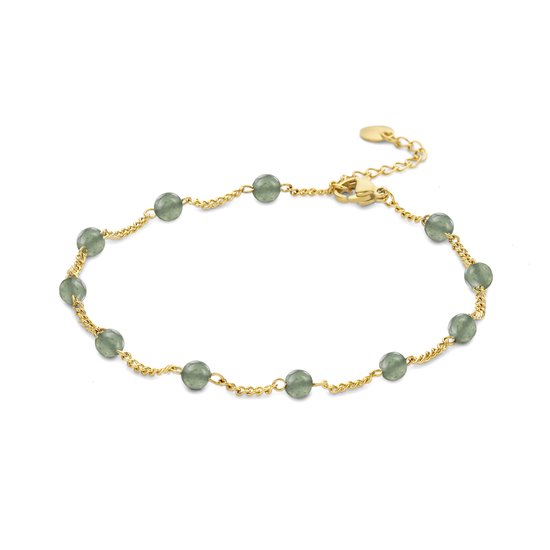 CO88 Collection 8CA-00009 Bracelet de cheville avec Perles d'agate verte - 4mm - Gourmette - 1.9mm - 22+3cm - Acier - Vert - Doré