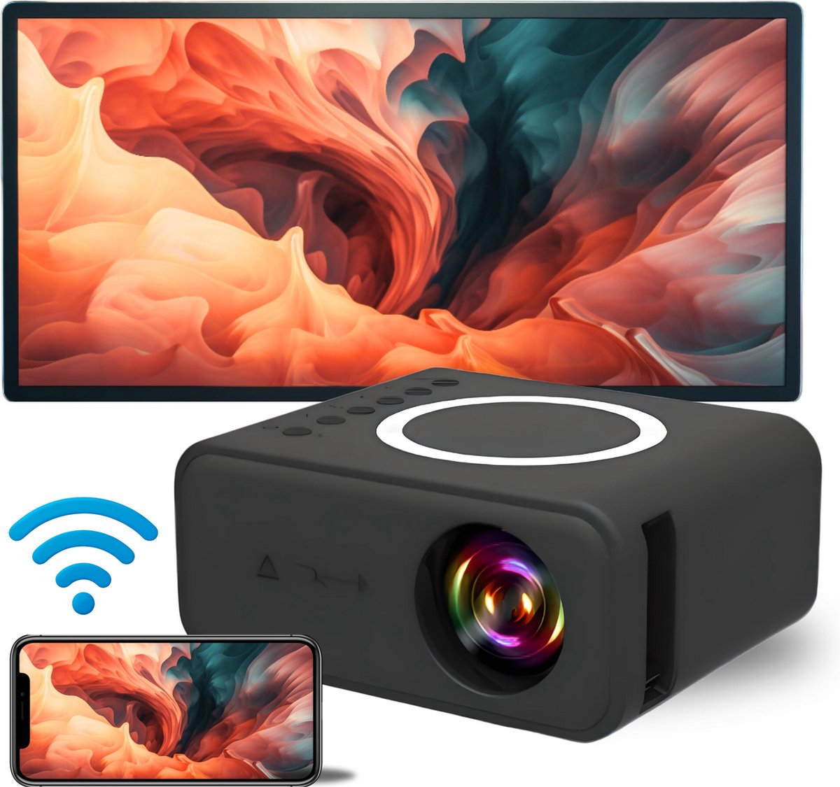 AJGR TrueLens 1500 Draagbare Mini Beamer - Full HD Mini Beamer / Projector - Thuis Bioscoop - Zwart