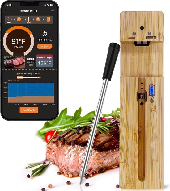 Vleesthermometer - Oventhermometer - BBQ Thermometer - Vleesthermometer Met Bluetooth en App - BBQ Accessoires Thermometer - Keukenthermometer Digitaal - PROBE PLUS