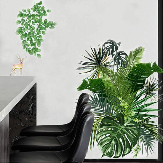 Petit Frais Tropical Plantes Vertes Feuille Fleurs Stickers Muraux