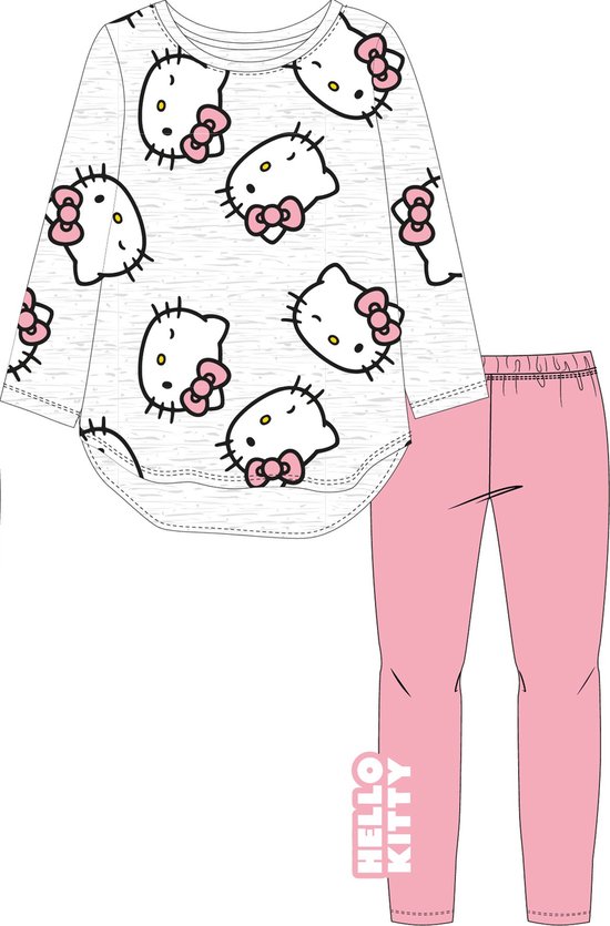 Hello Kitty pyjama katoen grijs/roze maat 122