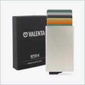Valenta Pasjeshouder - Uitschuifbare Zilveren Kaarthouder met RFID Bescherming & Handig Easy Out Systeem - Aluminium - Ruimte voor 7 Pasjes