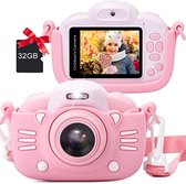 Digitale Kindercamera - Kinderfototoestel - Kindercamera Digitaal - met 32GB micro SD kaart - Roze