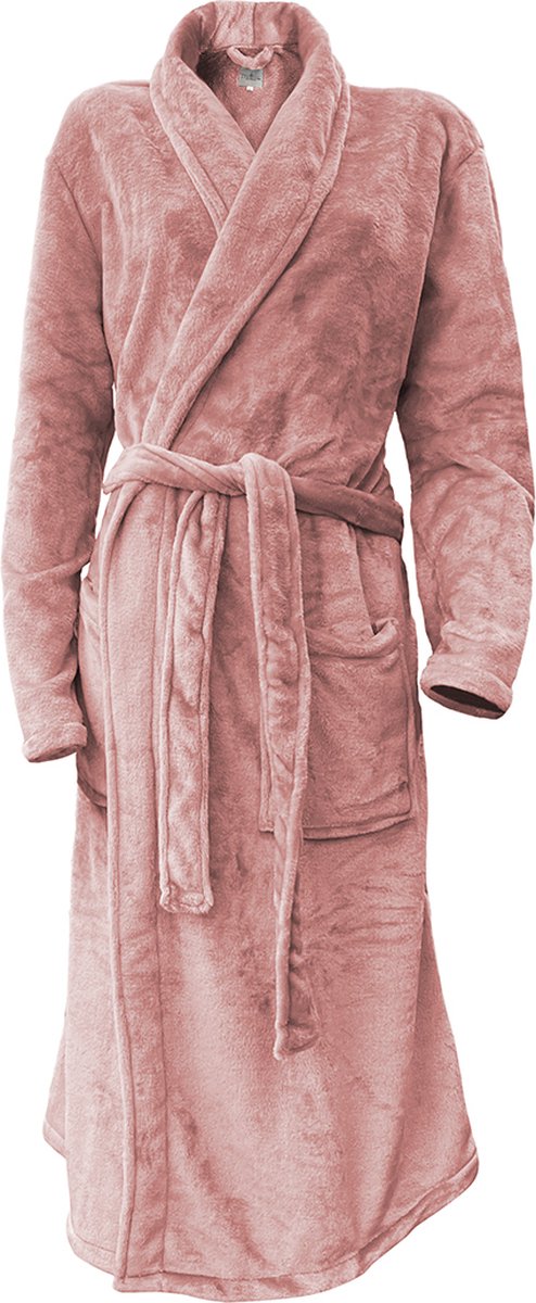 LINNICK Flanel Fleece Uni Badjas - Rose - S - Badjas Dames - Badjas Heren op Prijzenvolger.com