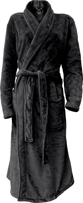 LINNICK Flanel Fleece Uni Badjas - Black - L - Badjas Dames - Badjas Heren